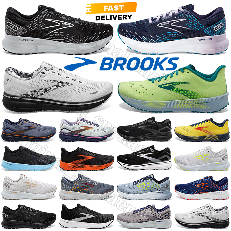 Image of 2024 brooks running shoes women men Glycerin 20 designer sneakers Ghost 15 Hyperion Tempo triple black white navy blue grey mens womens outd