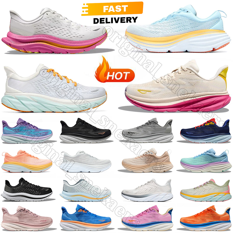 Image of 2024 kawana clifton 9 bondi 8 designer shoes for womens mens running sneakers pink triple black white navy blue grey purple orange men women
