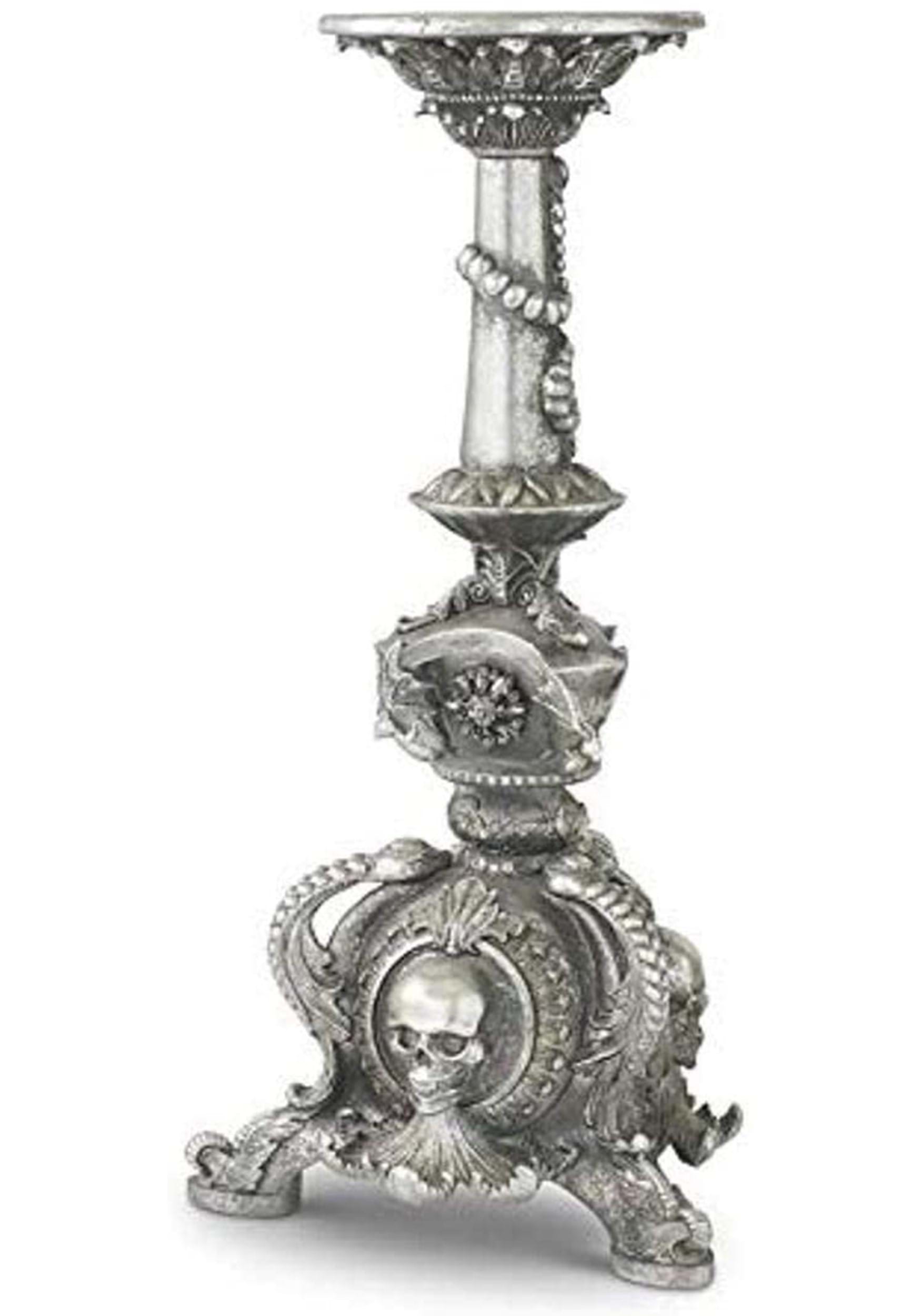 Image of 205" Silver Resin Skull & Bat Candle Holder Prop | Candle Holders ID KK41493A-ST