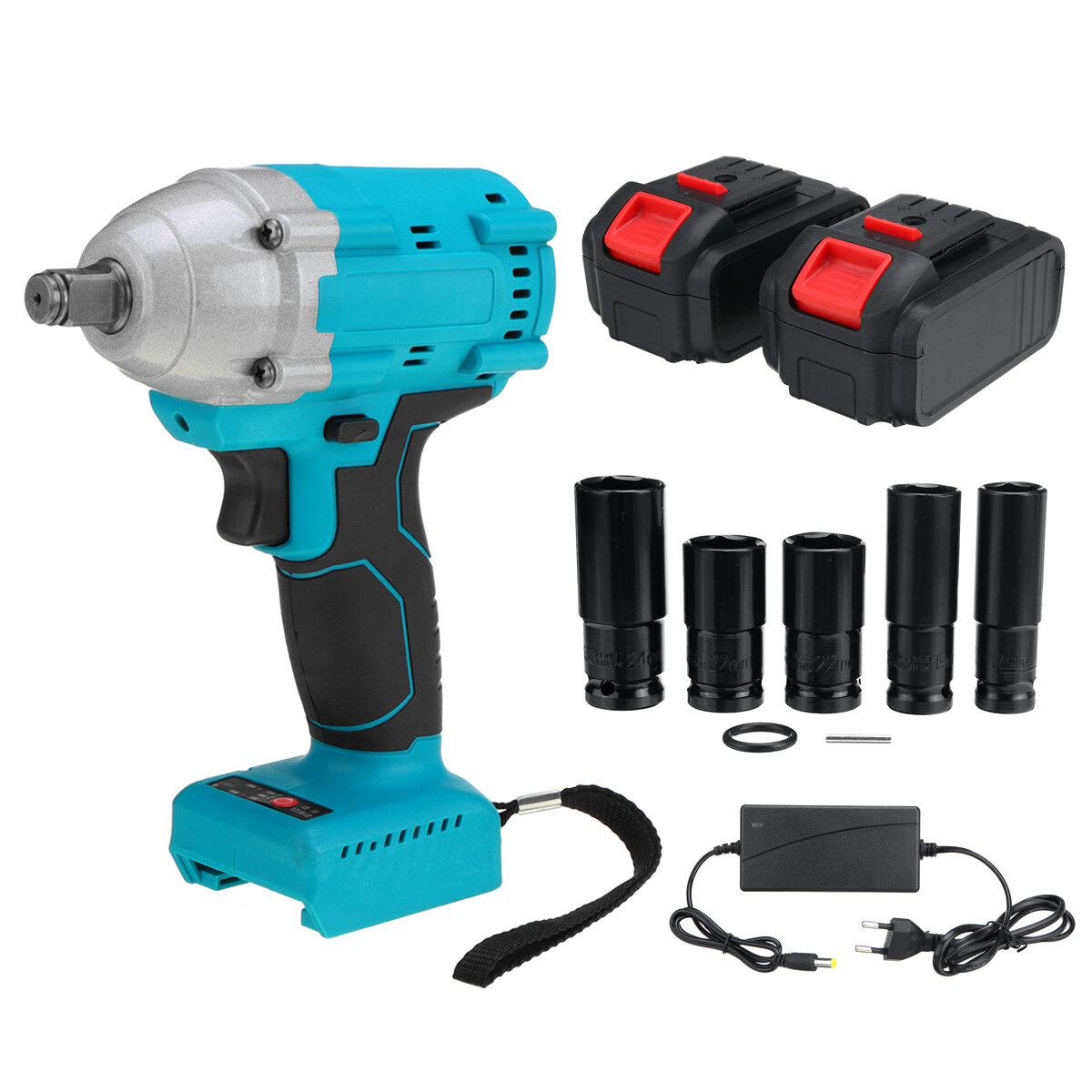 Image of 21V 520Nm Electric Cordless Impact Wrench 1/2" Brushless Driver Drill W/ 1/2pcs Battery & 5pcs Sockets Also Adapted To