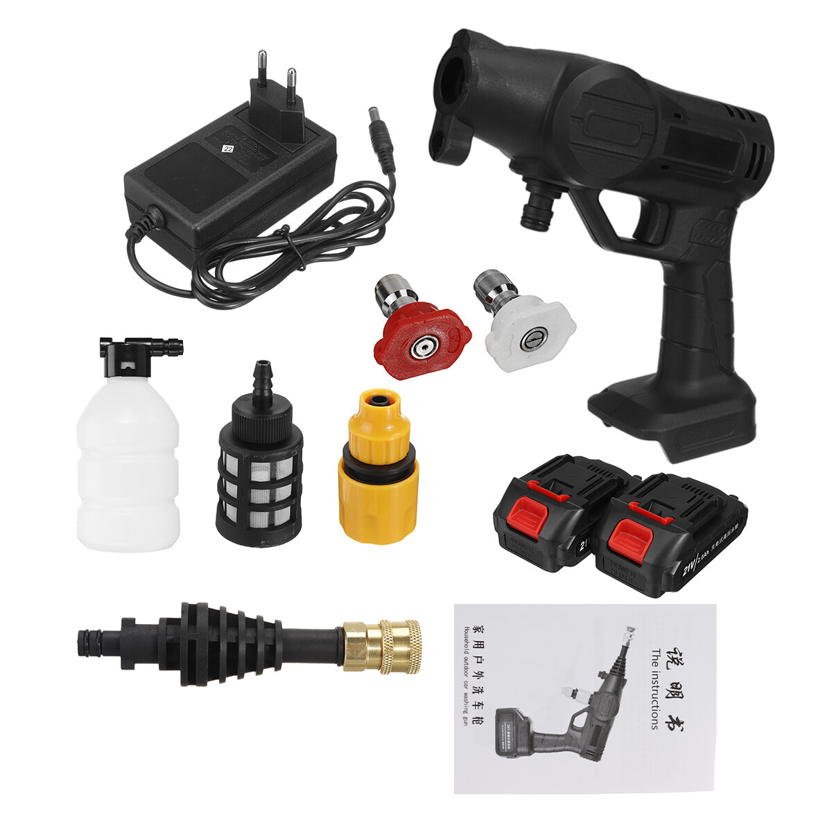 Image of 21V Cordless High Pressure Washer Car Washing Machine Garden Agriculture Water Spray Guns W/ 1/2 Battery