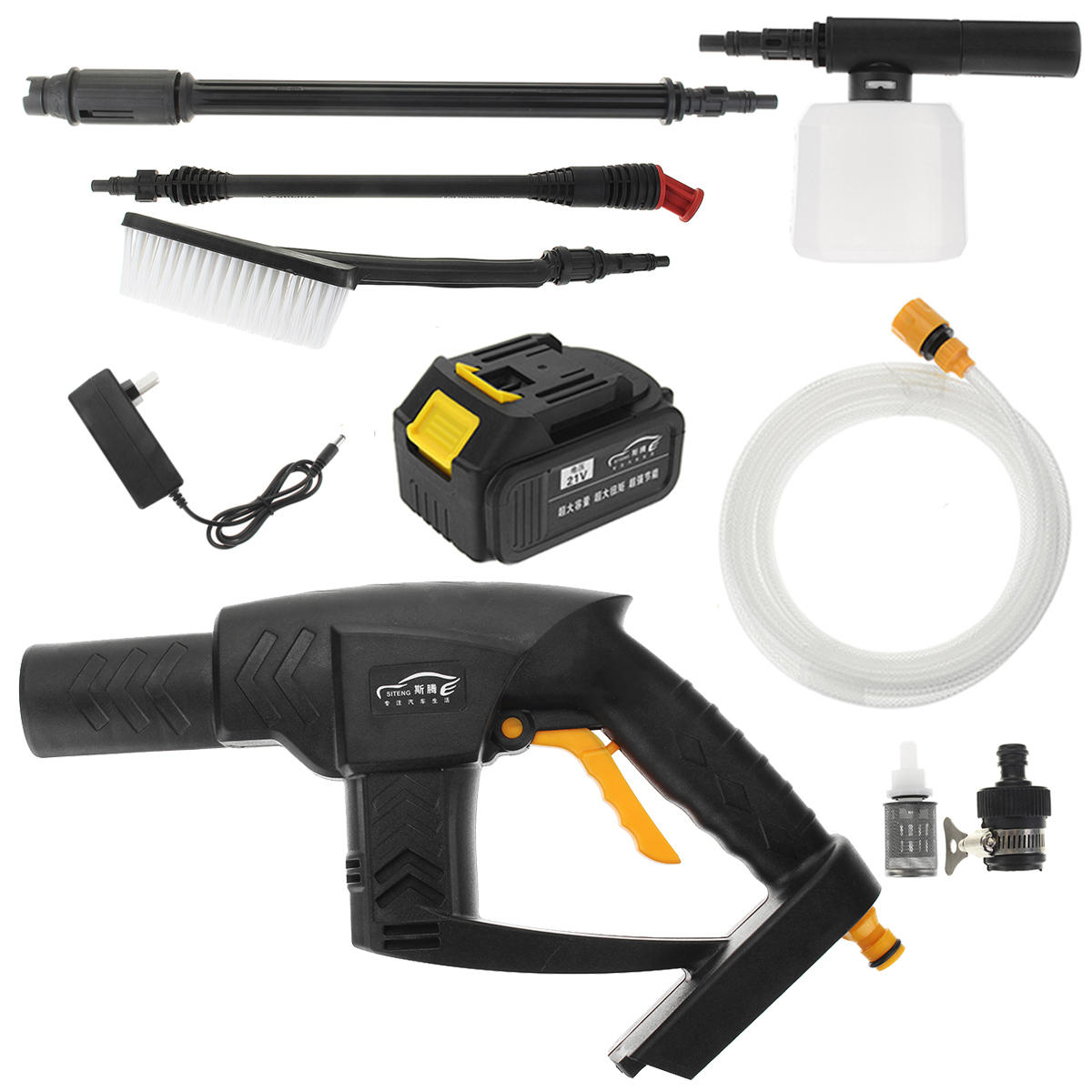 Image of 21V Cordless Pressure Washer Cleaner Water Hose Nozzle Kit + Battery/Charger