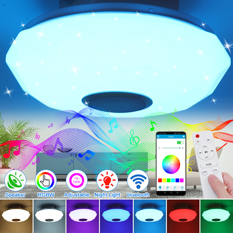 Image of 220V LED RGB Ceiling Light 3000-6500K Dimmable Acrylic Music Lamp bluetooth Remote Control