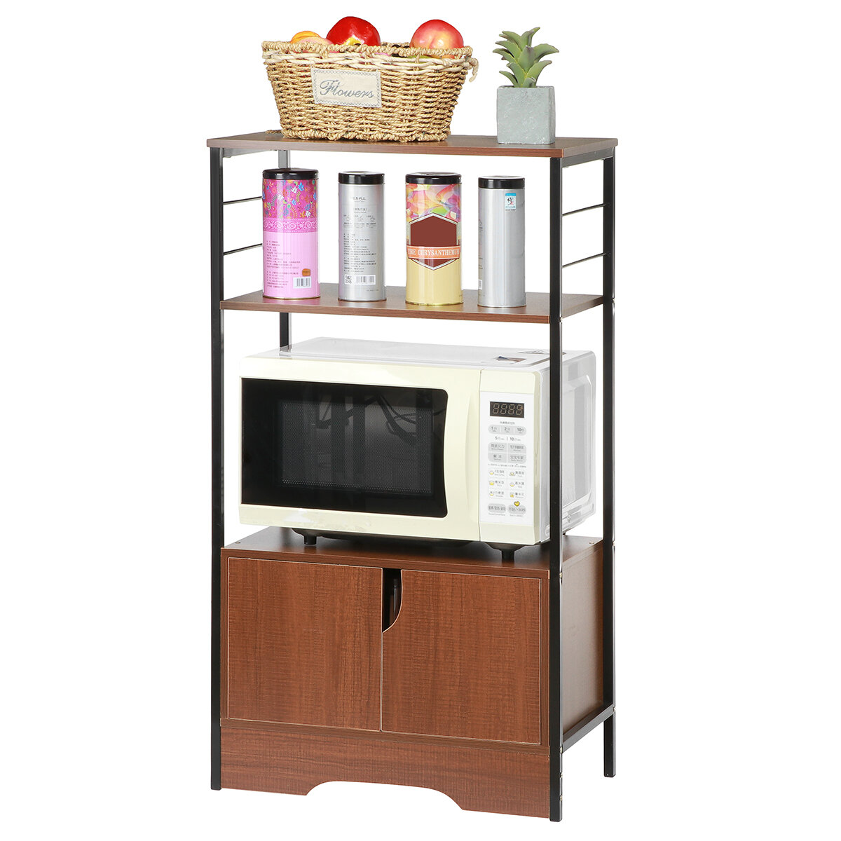 Image of 2/3 Tiers Microwave Oven Rack Kitchen Storage Shelf Space Saving Cupboard Rack Storage Cabinet