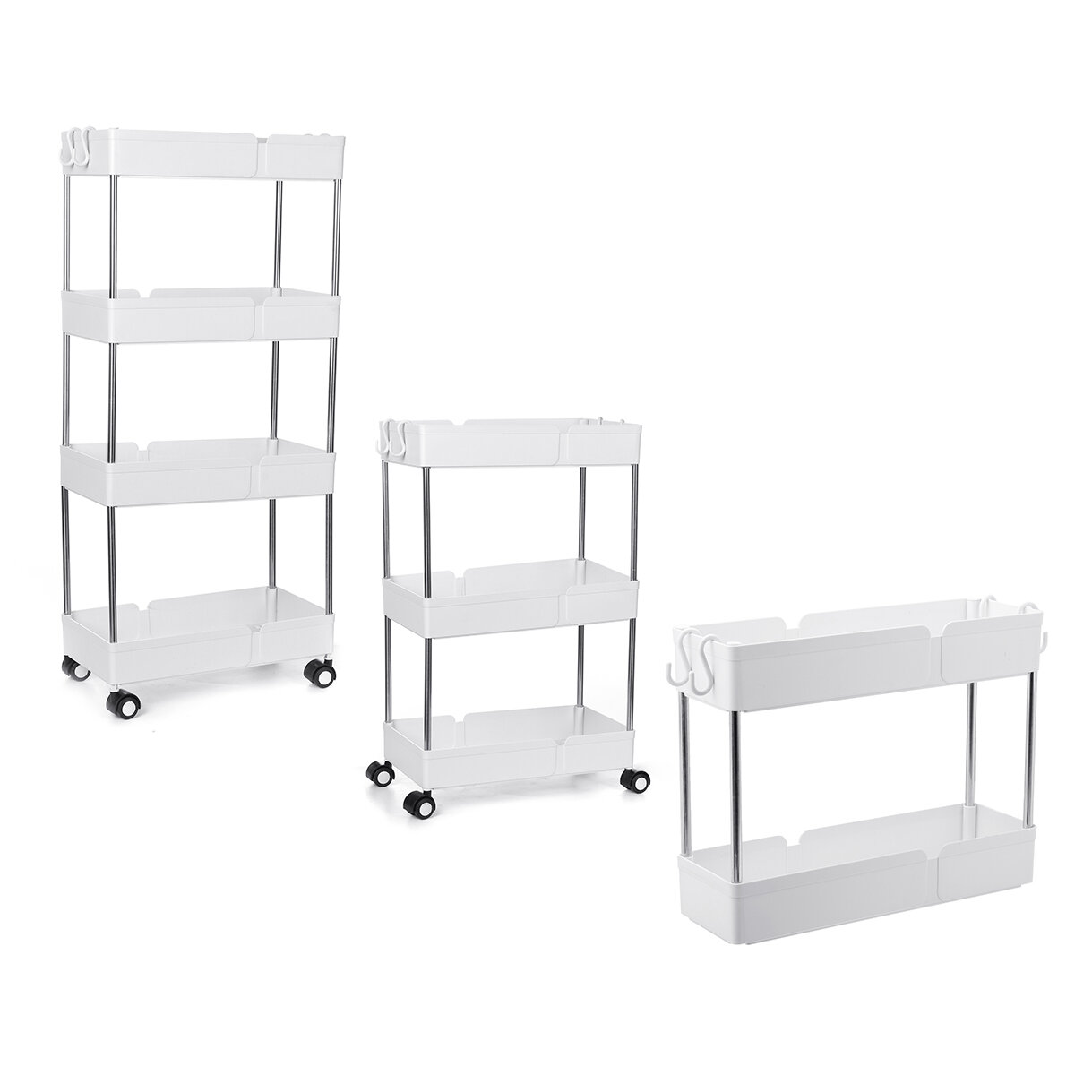 Image of 2/3/4 Rolling Trolley Storage Holder Rack Organiser With Wheels For Kitchen Bathroom Office