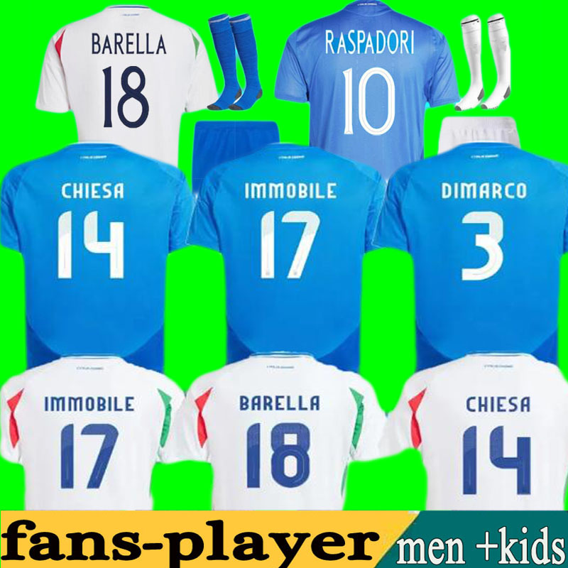 Image of 24 25 Italia CHIESA Soccer Jerseys special 2024 Italys RASPADORI VERRATTI BARELLA Shirt TOTTI LORENZO POLITANO MIRETTI men kids Football uniform