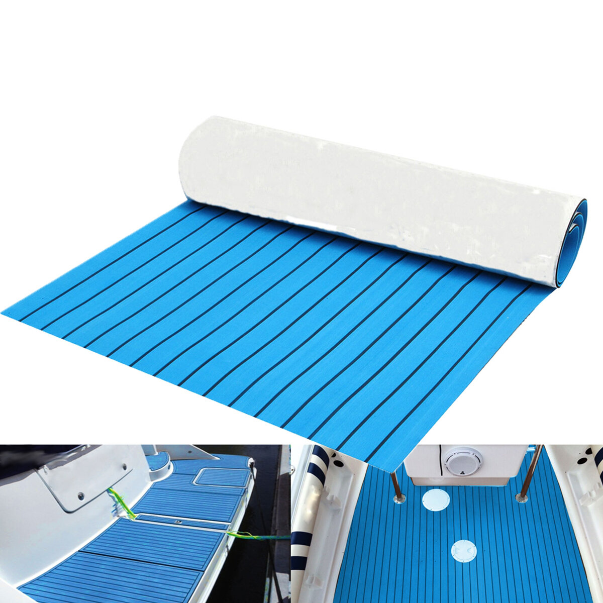 Image of 240cm x 90cm x 6mm EVA Foam Blue With Black Lines Boat Flooring Faux Teak Decking Sheet Pad
