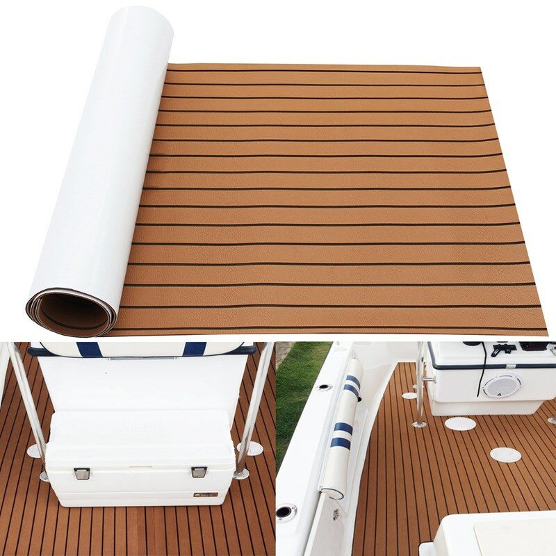 Image of 240cm x 90cm x 6mm Marine Flooring Faux Teak EVA Foam Boat Decking Sheet Brown