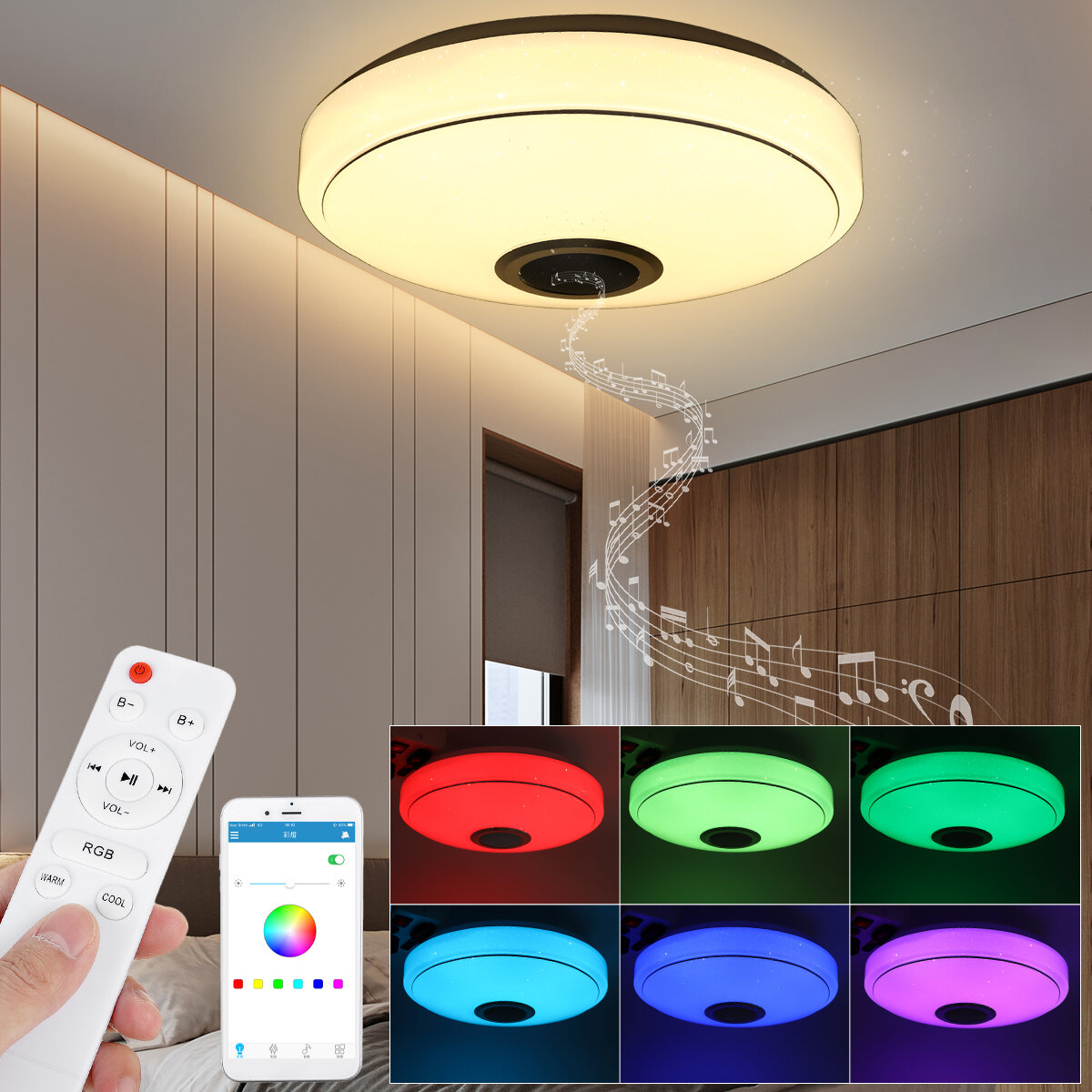 Image of 24/36/60W Smart LED Ceiling Light Lamp RGB bluetooth APP Music Speaker Dimmable 110-220V
