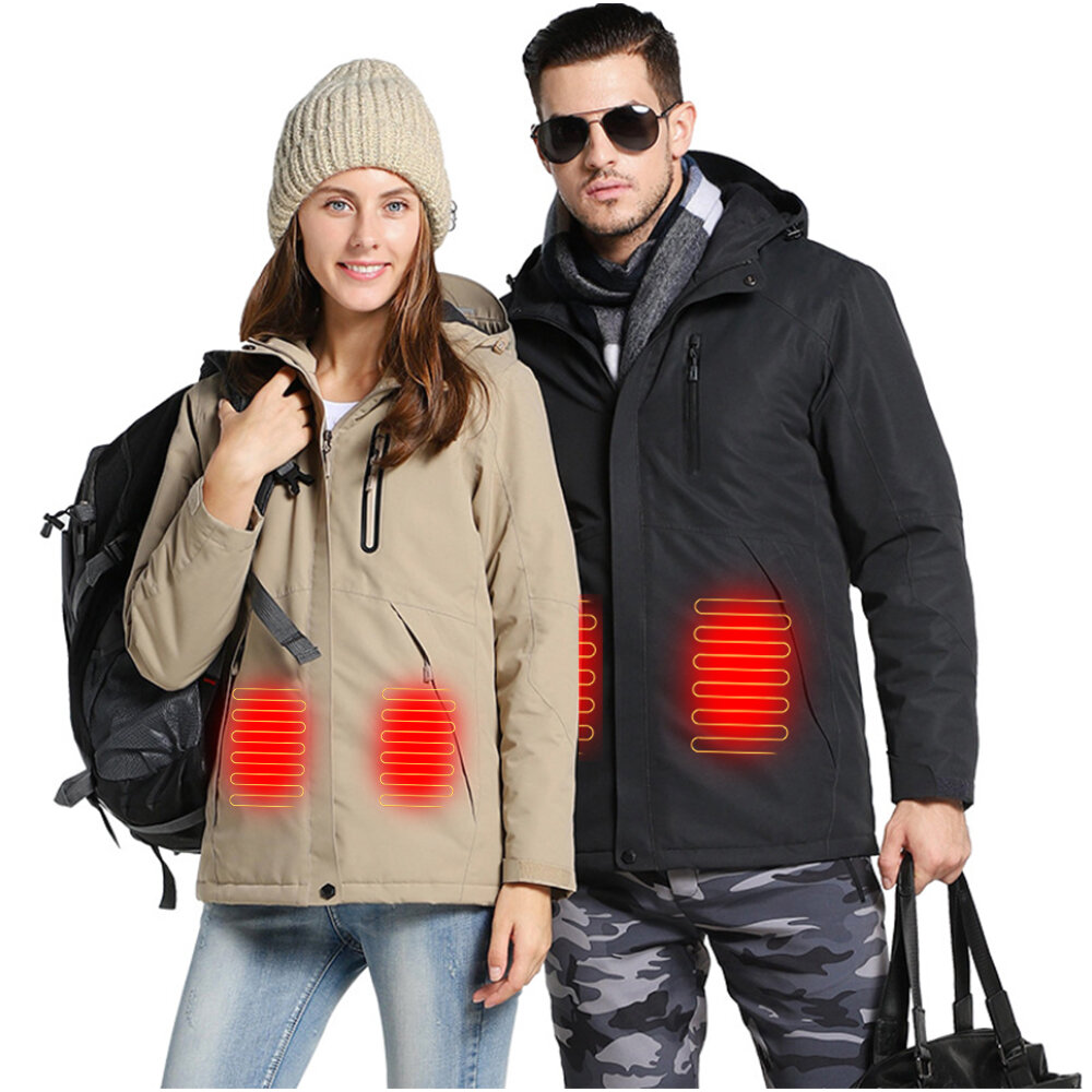 Image of 25-55℃ Hooded Electric Heated Coat USB Charging Smart Heating Long Sleeve Jackets Winter Thicken Warm Men Women Outdoor