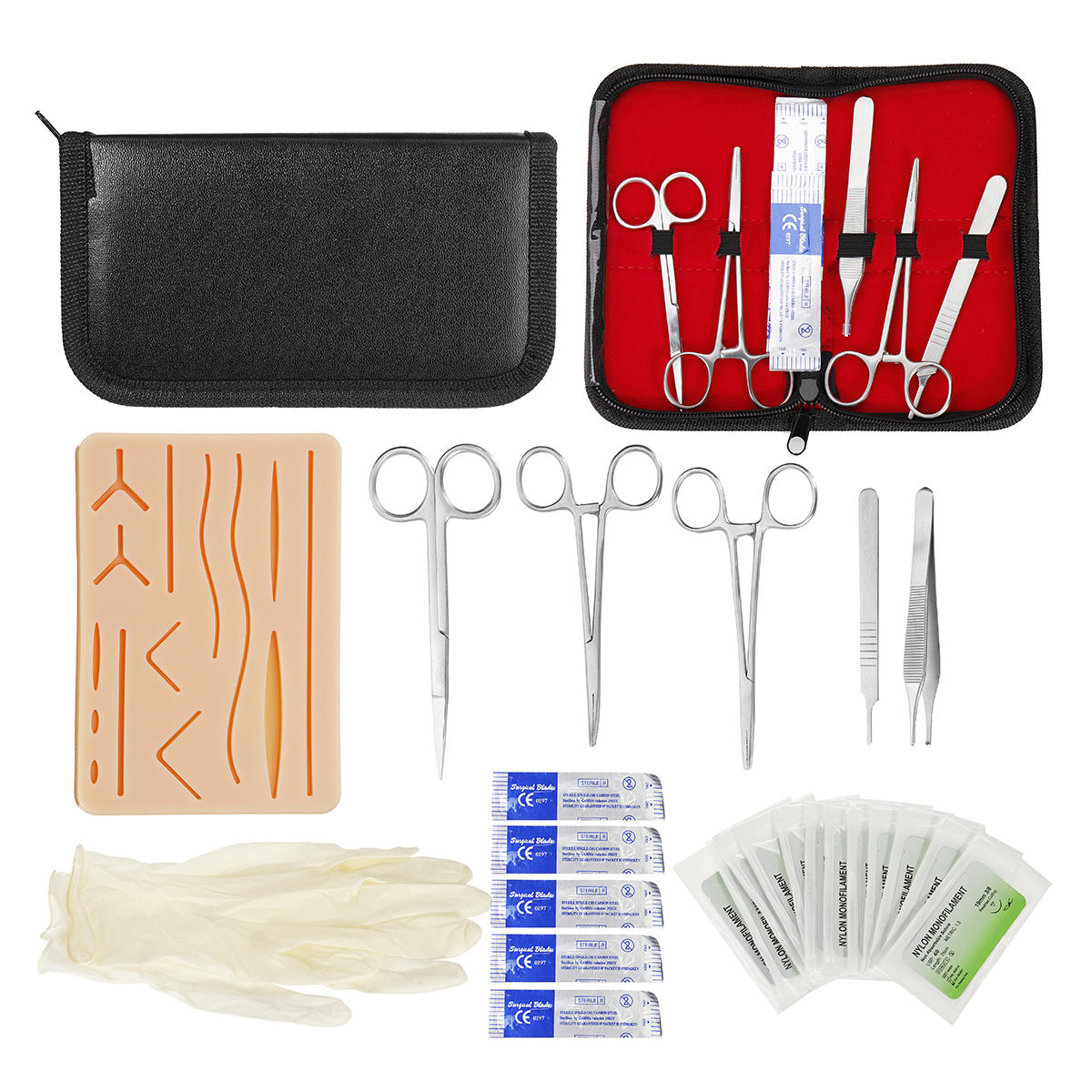 Image of 25 In 1 Skin Suture Surgical Training Kit Silicone Pad Needle Scissors Tools Kit