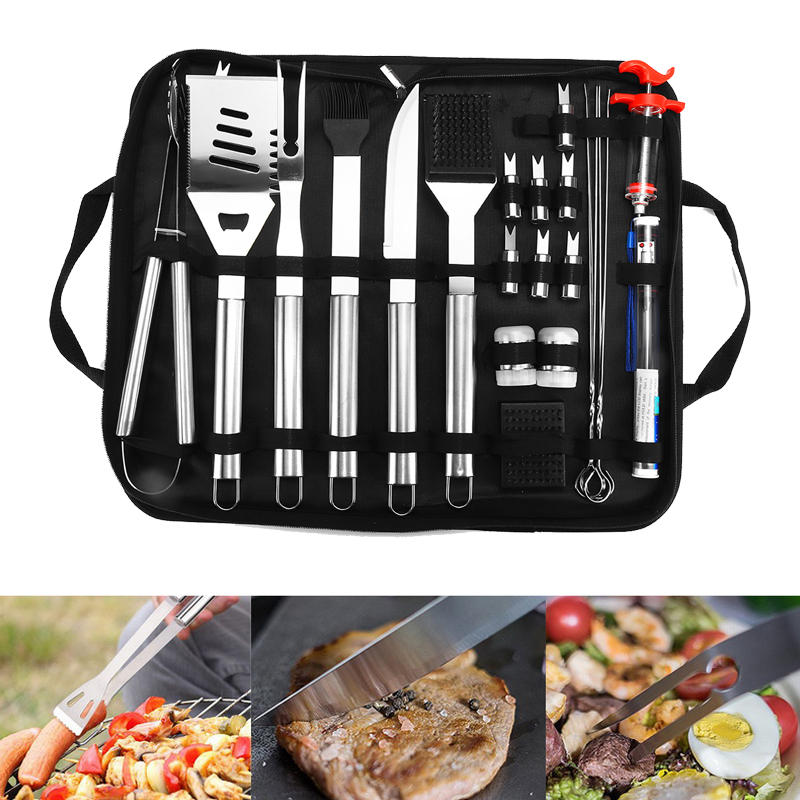Image of 25Pcs Stainless Steel BBQ Tools Set Barbecue Accessories Tableware Outdoor Camping Cooking Tools Kit