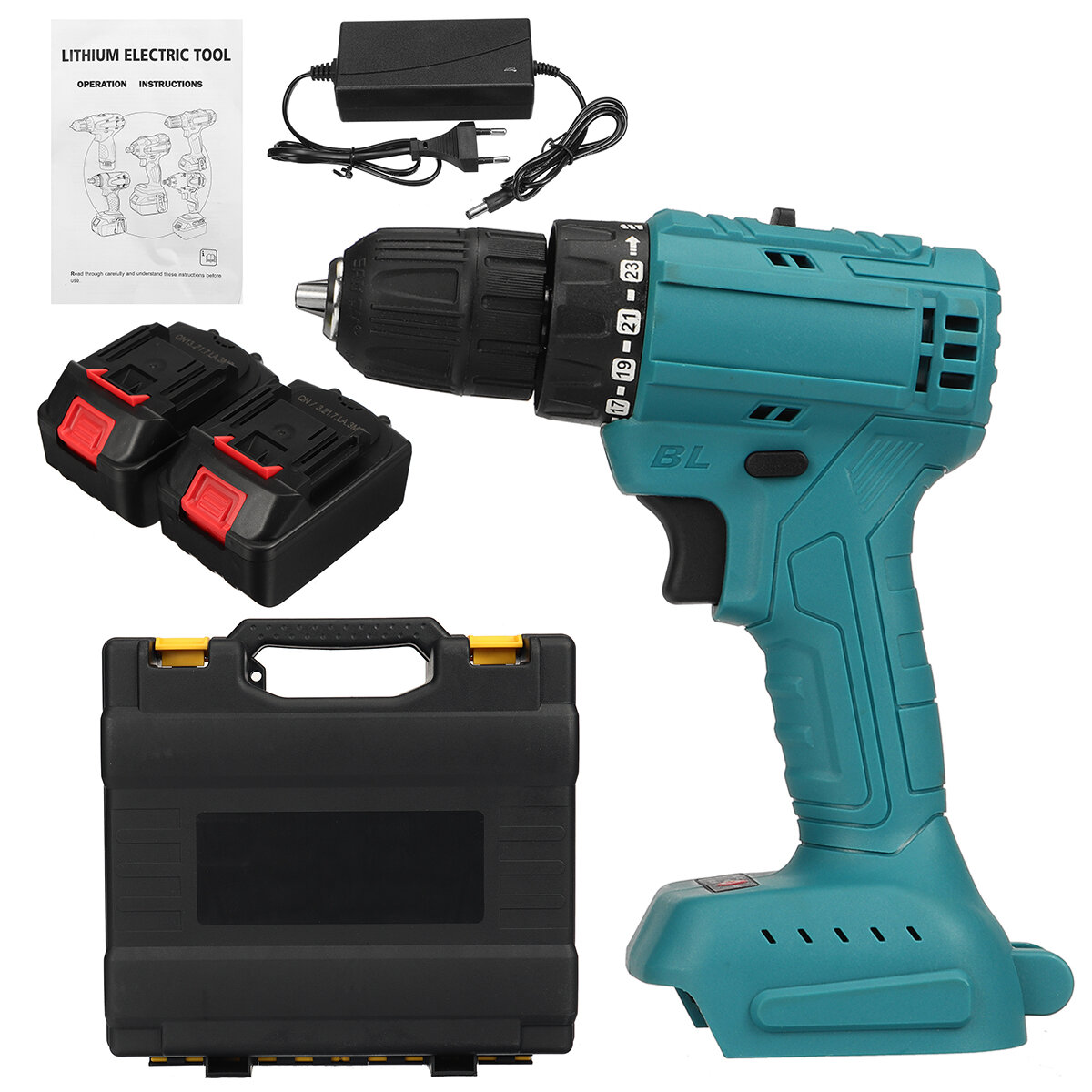 Image of 288VF 10mm Electric Drill 25 Gear Torque Adjustment Switch Stepless Speed W/1pc/2pc Battery AU/EU/US Plug