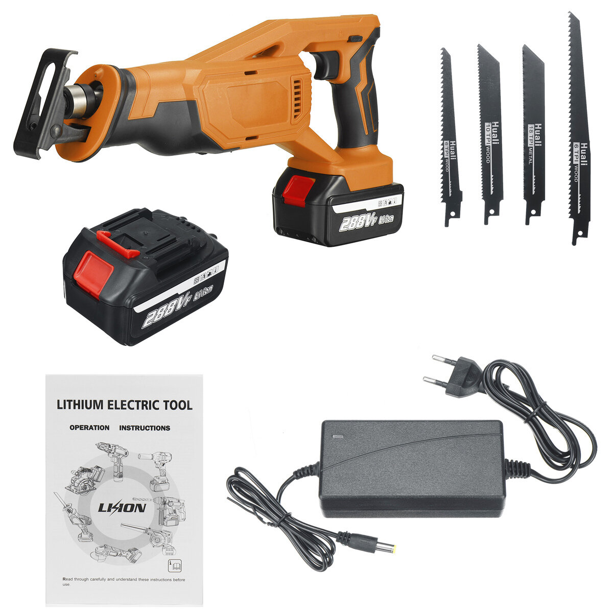 Image of 288VF Li-ion Cordless Reciprocating Saw Rechargeable Electric Recip Sabre Saw W/ 4pcs Blade & 1pc Battery