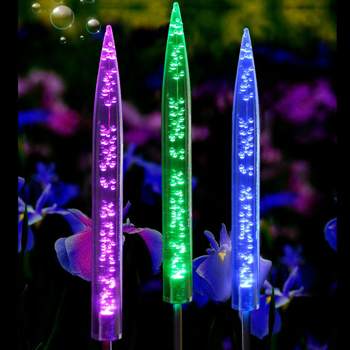 Image of 2Pcs LED Solar Light Powered Bubble RGB Light Color Changing Lawn Lamp Garden Decor