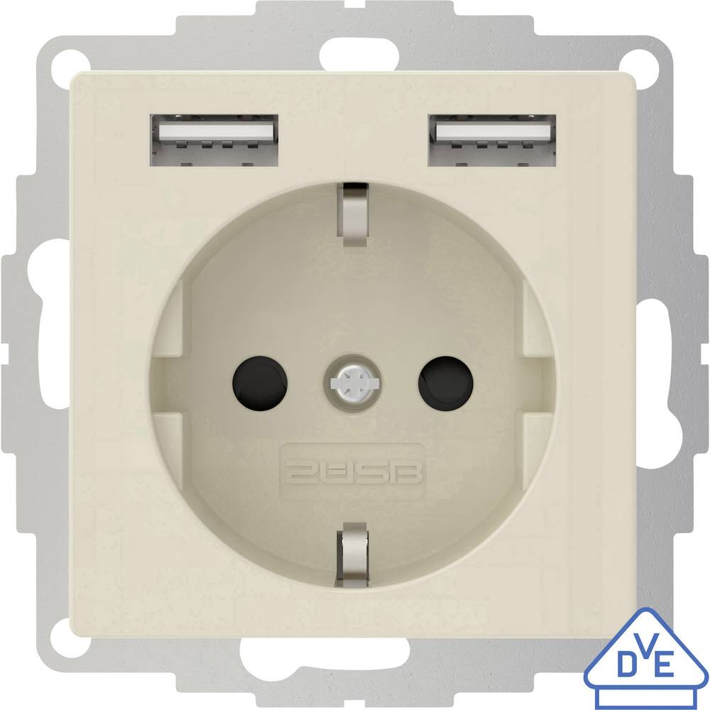 Image of 2USB 2U-449290 Flush-mount socket VDE incl USB Child safety IP20 Creamy white Glossy finish