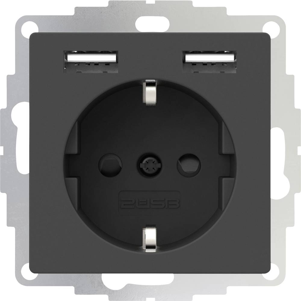 Image of 2USB 2U-449351 Flush-mount socket VDE incl USB Child safety IP20 Anthracite