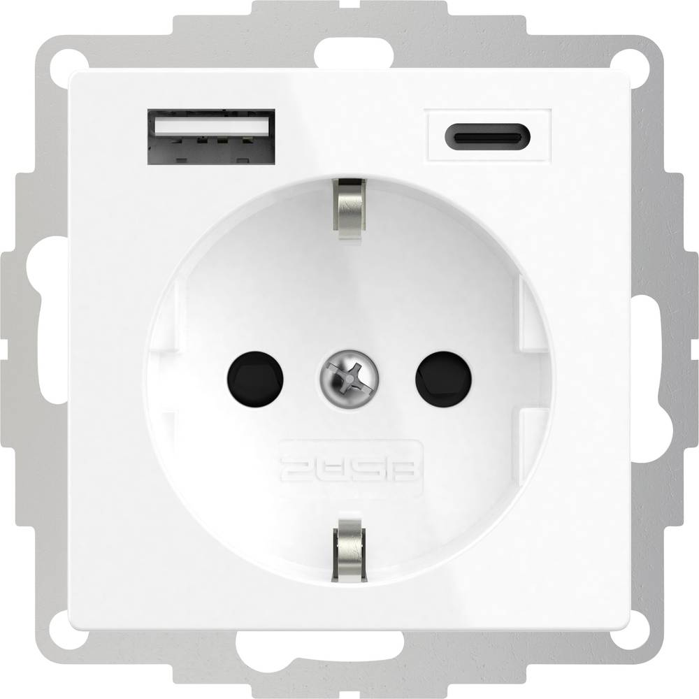 Image of 2USB 2U-449511 1x PG socket incl USB charging port Child safety VDE IP20 Pure white (RAL 9010)