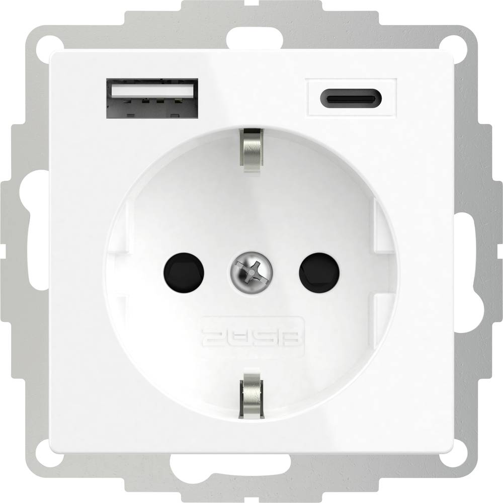 Image of 2USB 2U-449528 PG socket incl USB charging port Child safety VDE IP20 Pure white (matt)