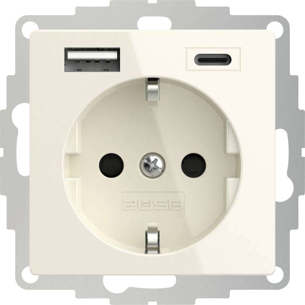 Image of 2USB 2U-449535 PG socket incl USB charging port Child safety VDE IP20 Creamy white