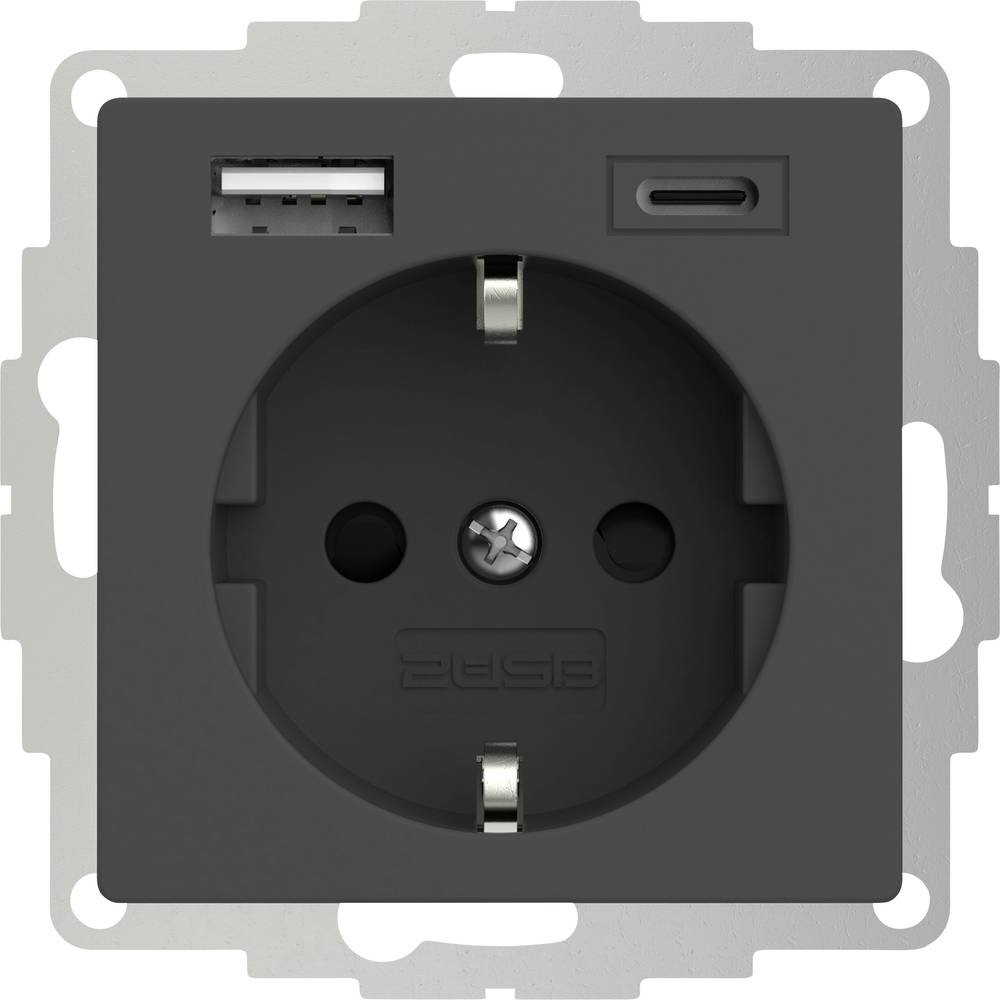 Image of 2USB 2U-449542 PG socket incl USB charging port Child safety VDE IP20 Anthracite