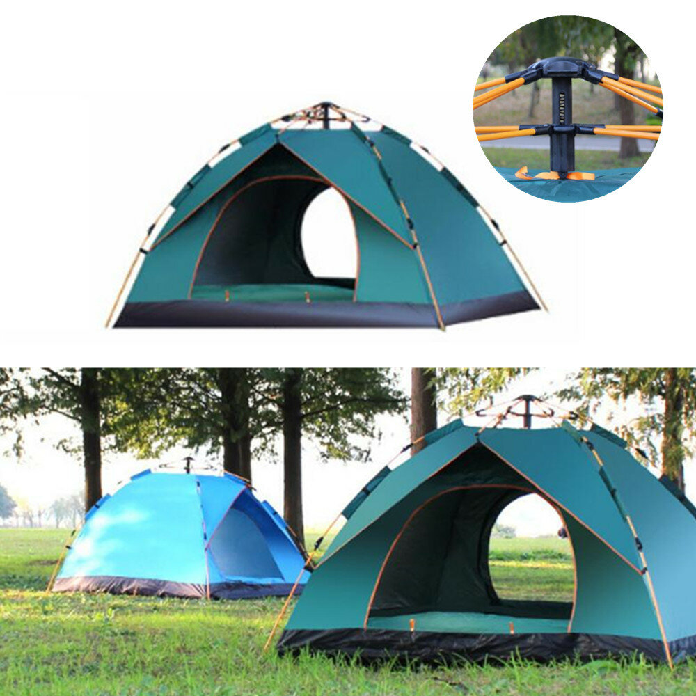 Image of 3-4 Person Fully Automatic Tent Waterproof Anti-UV PopUp Tent Outdoor Family Camping Hiking Fishing Tent Sunshade-Sky Bl