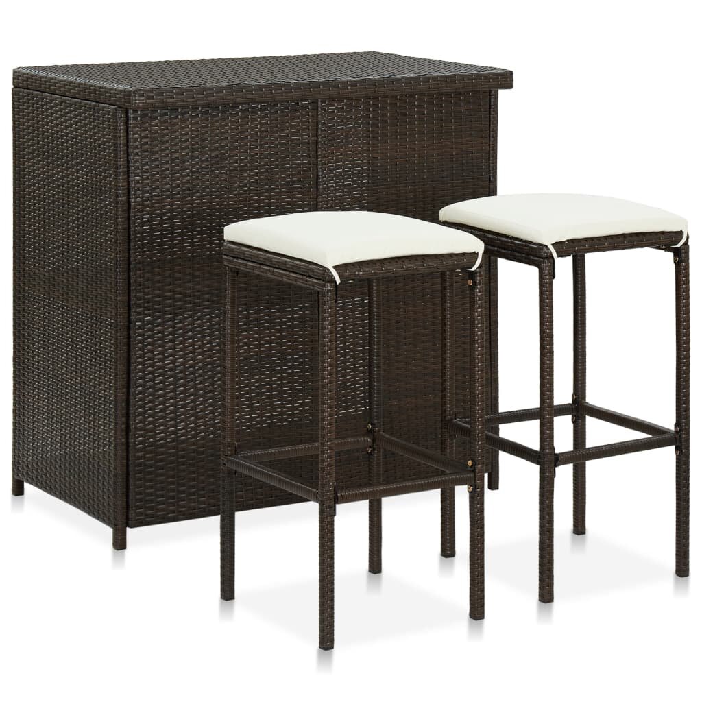 Image of 3 Piece Bar Set Poly Rattan Brown