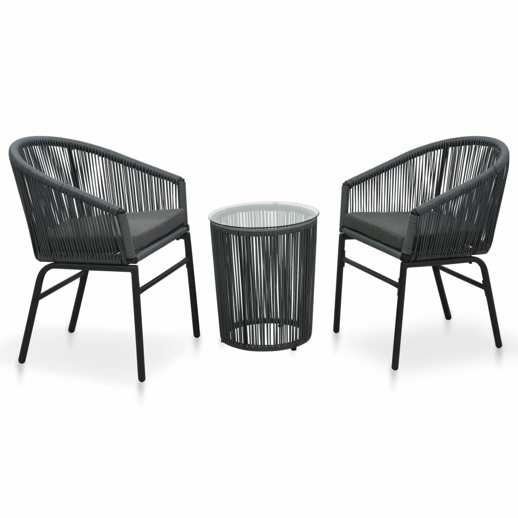 Image of 3 Piece Bistro Set with Cushions PVC Rattan Anthracite