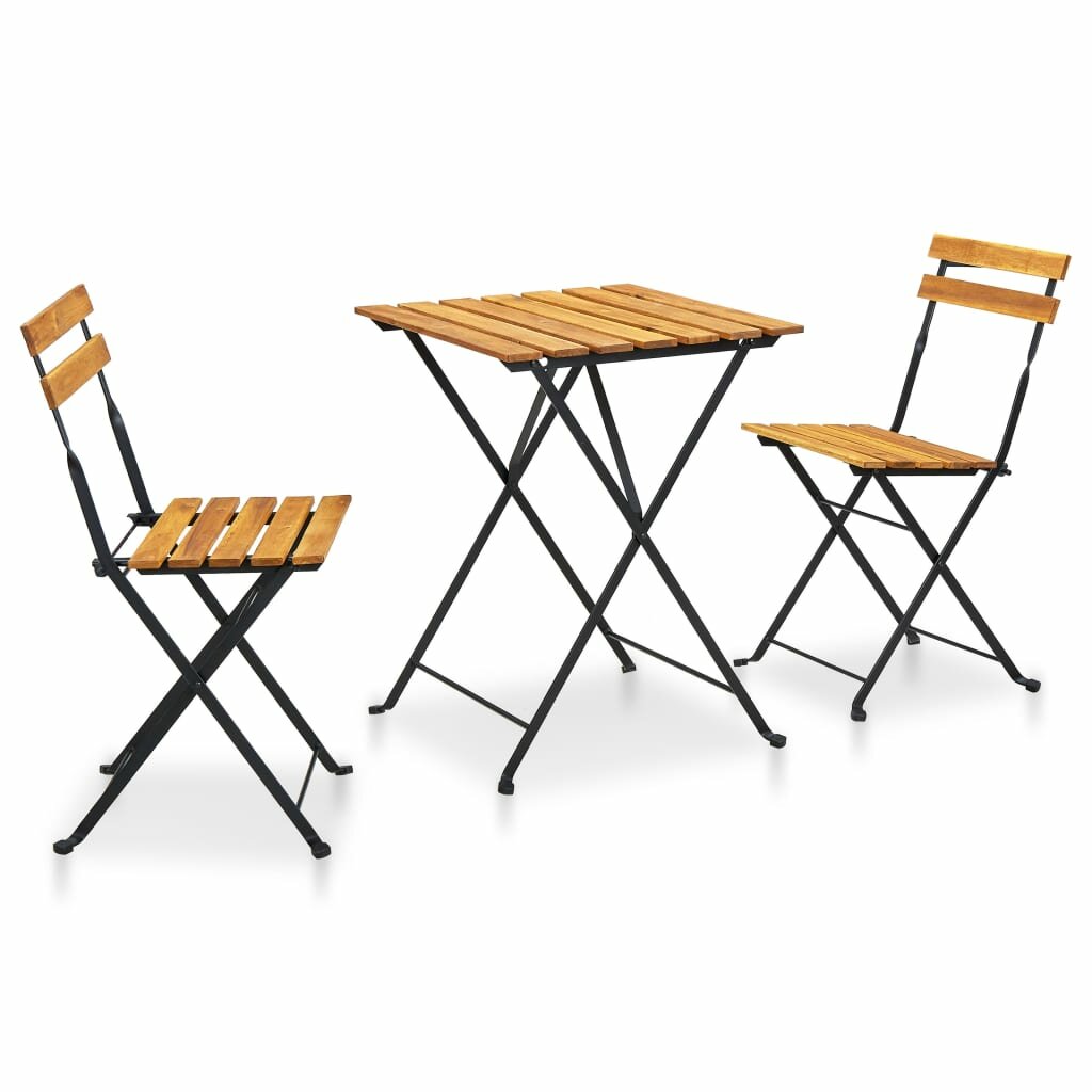 Image of 3 Piece Folding Bistro Set Solid Acacia Wood