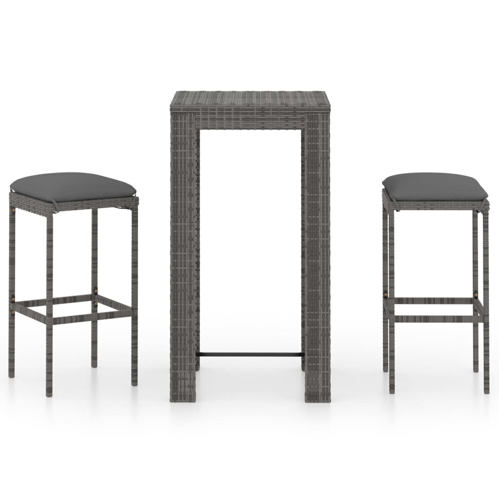 Image of 3 Piece Garden Bar Set with Cushions Poly Rattan Gray