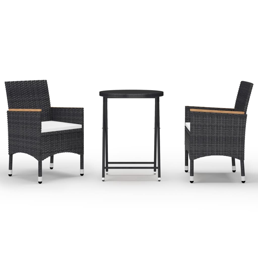 Image of 3 Piece Garden Bistro Set Poly Rattan and Tempered Glass Black