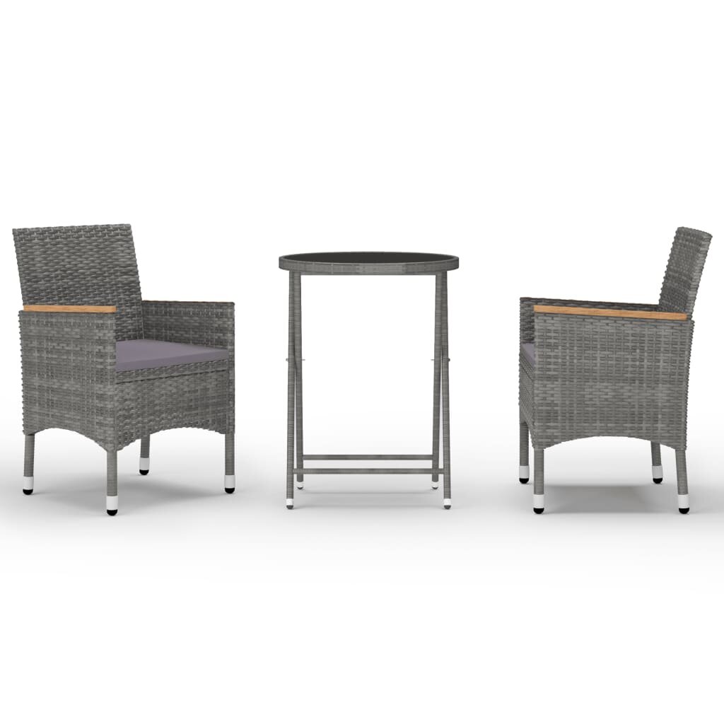 Image of 3 Piece Garden Bistro Set Poly Rattan and Tempered Glass Gray