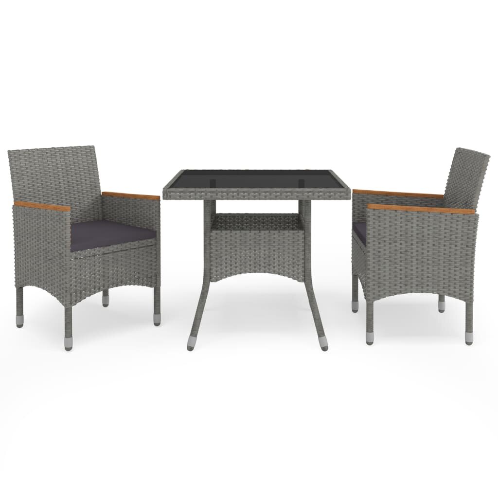 Image of 3 Piece Garden Dining Set Gray Poly Rattan and Acacia Wood