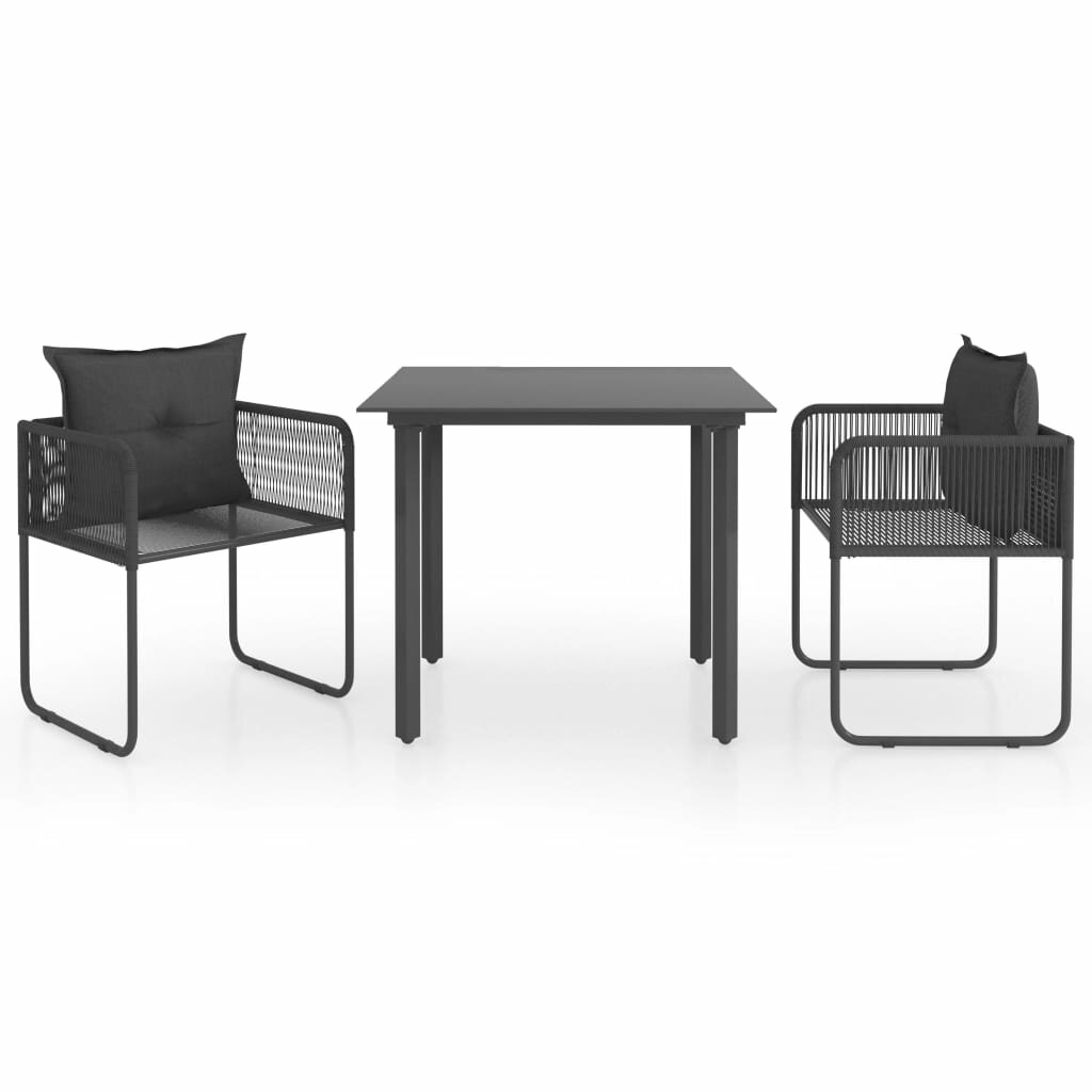 Image of 3 Piece Garden Dining Set PVC Rattan Black