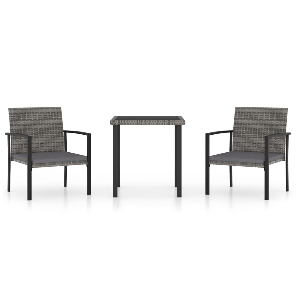 Image of 3 Piece Garden Dining Set Poly Rattan Gray