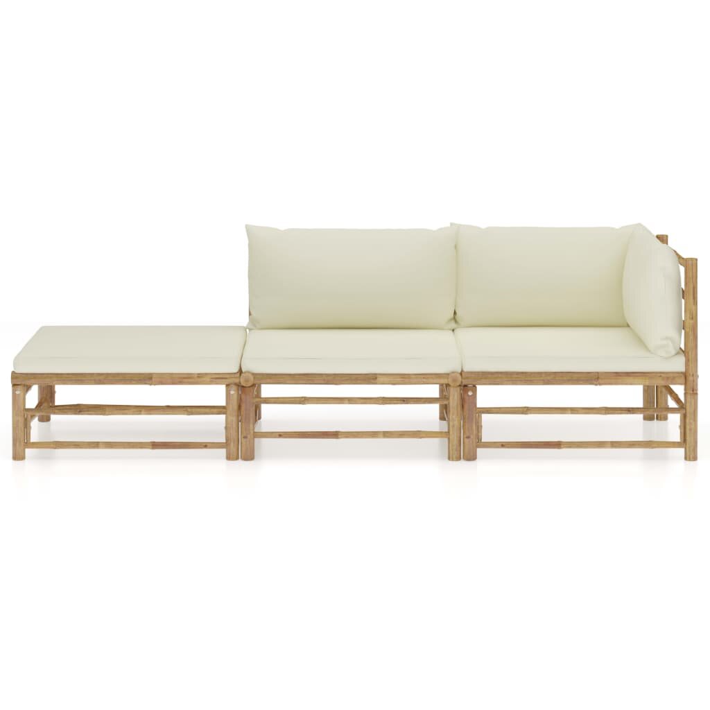 Image of 3 Piece Garden Lounge Set with Cream White Cushions Bamboo