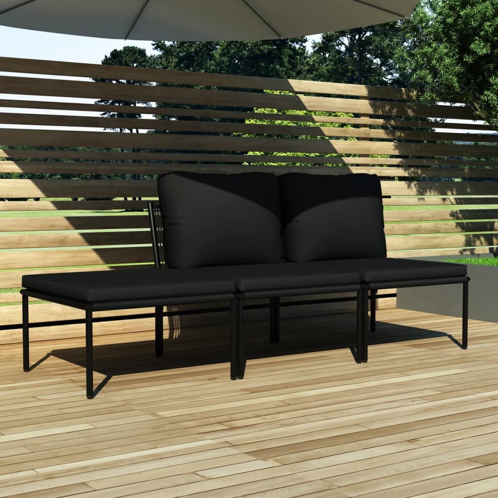 Image of 3 Piece Garden Lounge Set with Cushions Black PVC