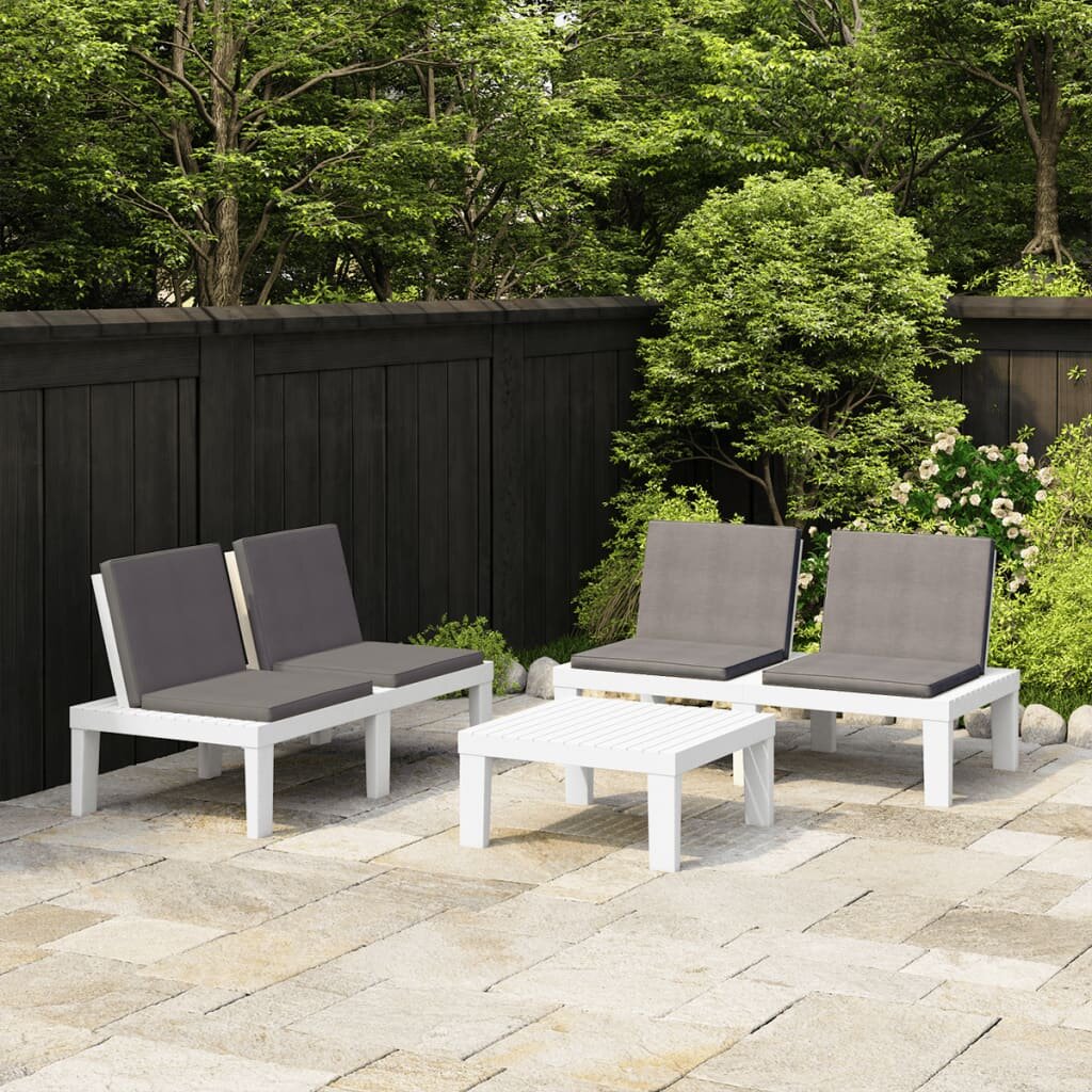 Image of 3 Piece Garden Lounge Set with Cushions Plastic White