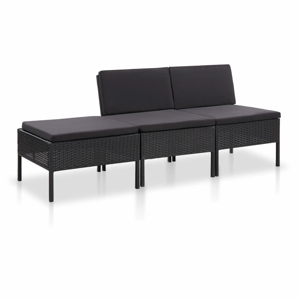 Image of 3 Piece Garden Lounge Set with Cushions Poly Rattan Black