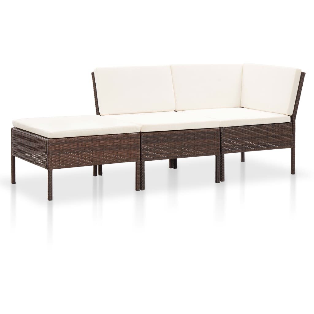 Image of 3 Piece Garden Lounge Set with Cushions Poly Rattan Brown