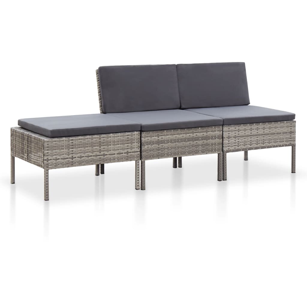 Image of 3 Piece Garden Lounge Set with Cushions Poly Rattan Gray