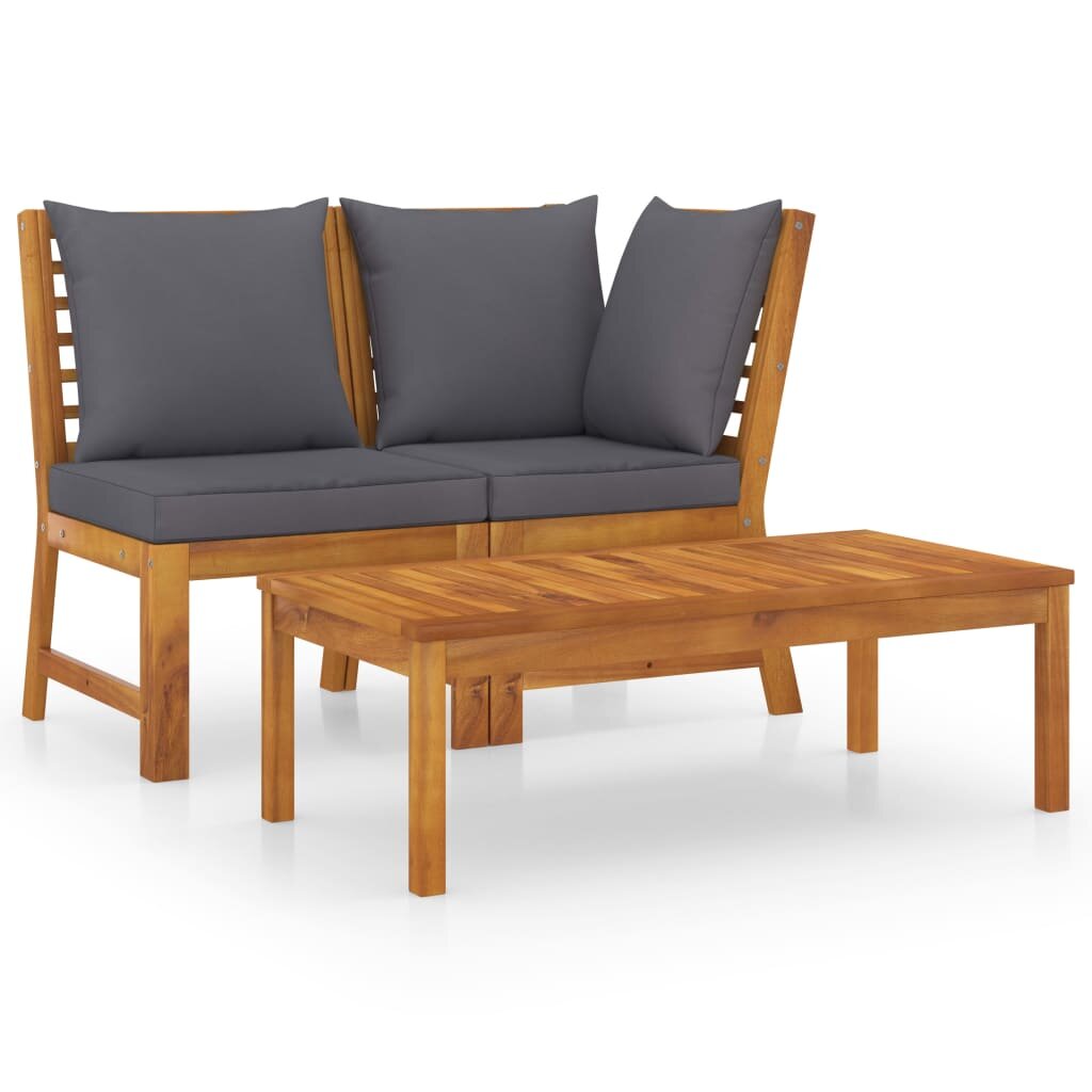 Image of 3 Piece Garden Lounge Set with Dark Gray Cushion Solid Acacia Wood