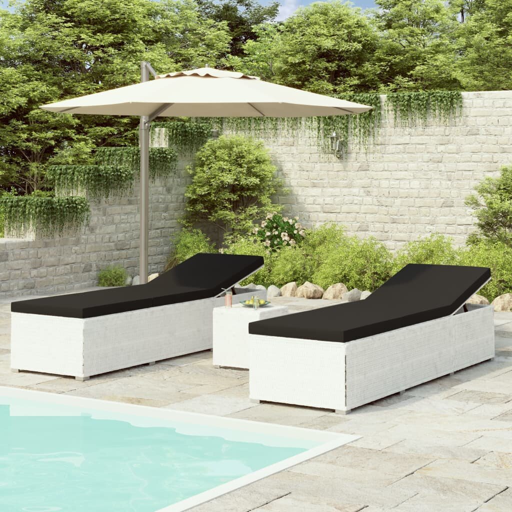 Image of 3 Piece Garden Sun Loungers with Tea Table Poly Rattan White