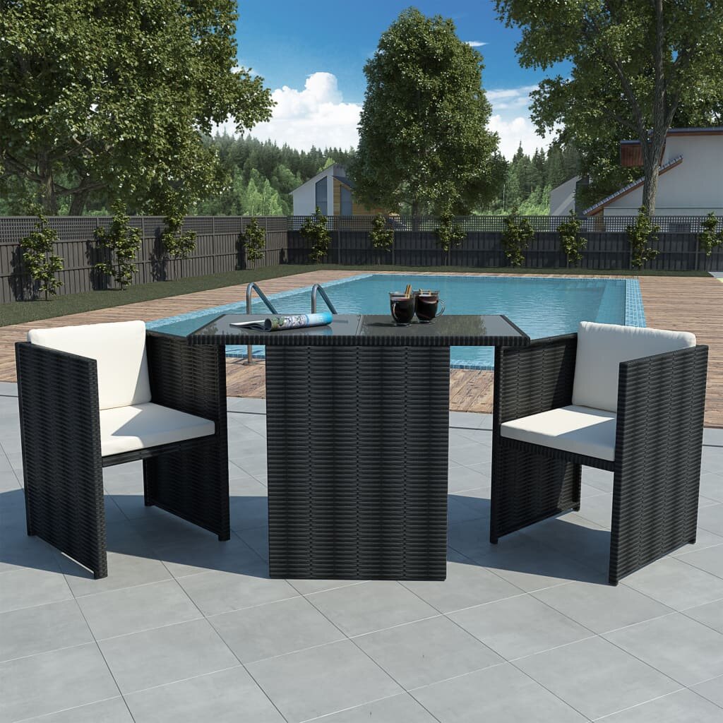 Image of 3 Piece Outdoor Dining Furniture Set with Cushions Poly Rattan Brown