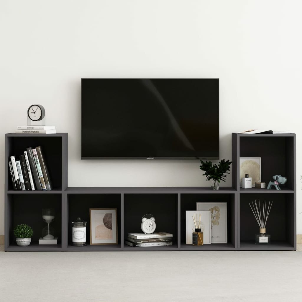 Image of 3 Piece TV Cabinet Set Gray Chipboard