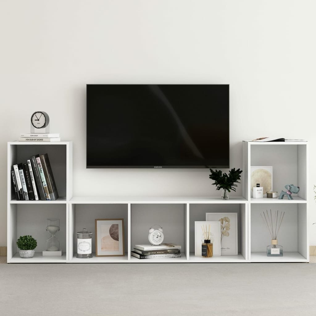 Image of 3 Piece TV Cabinet Set White Chipboard