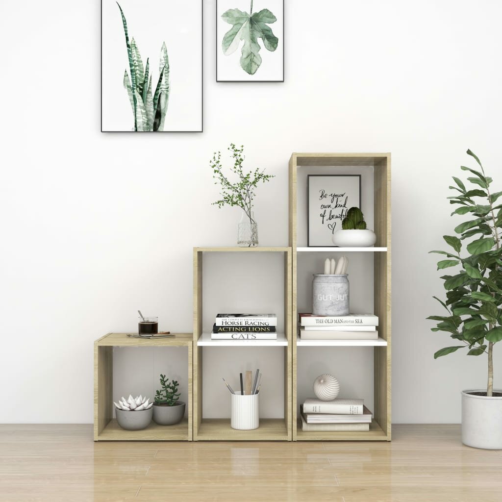 Image of 3 Piece TV Cabinet Set White and Sonoma Oak Chipboard