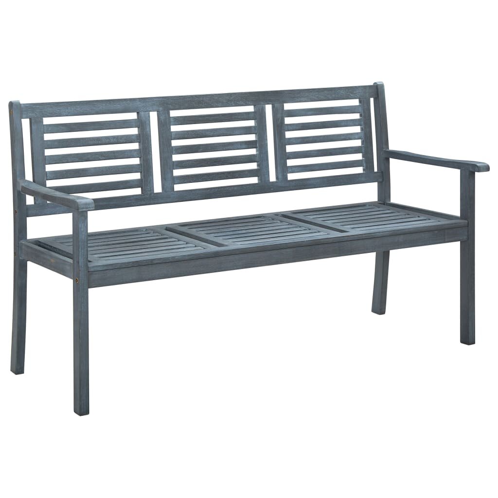 Image of 3-Seater Garden Bench 591" Gray Solid Eucalyptus Wood