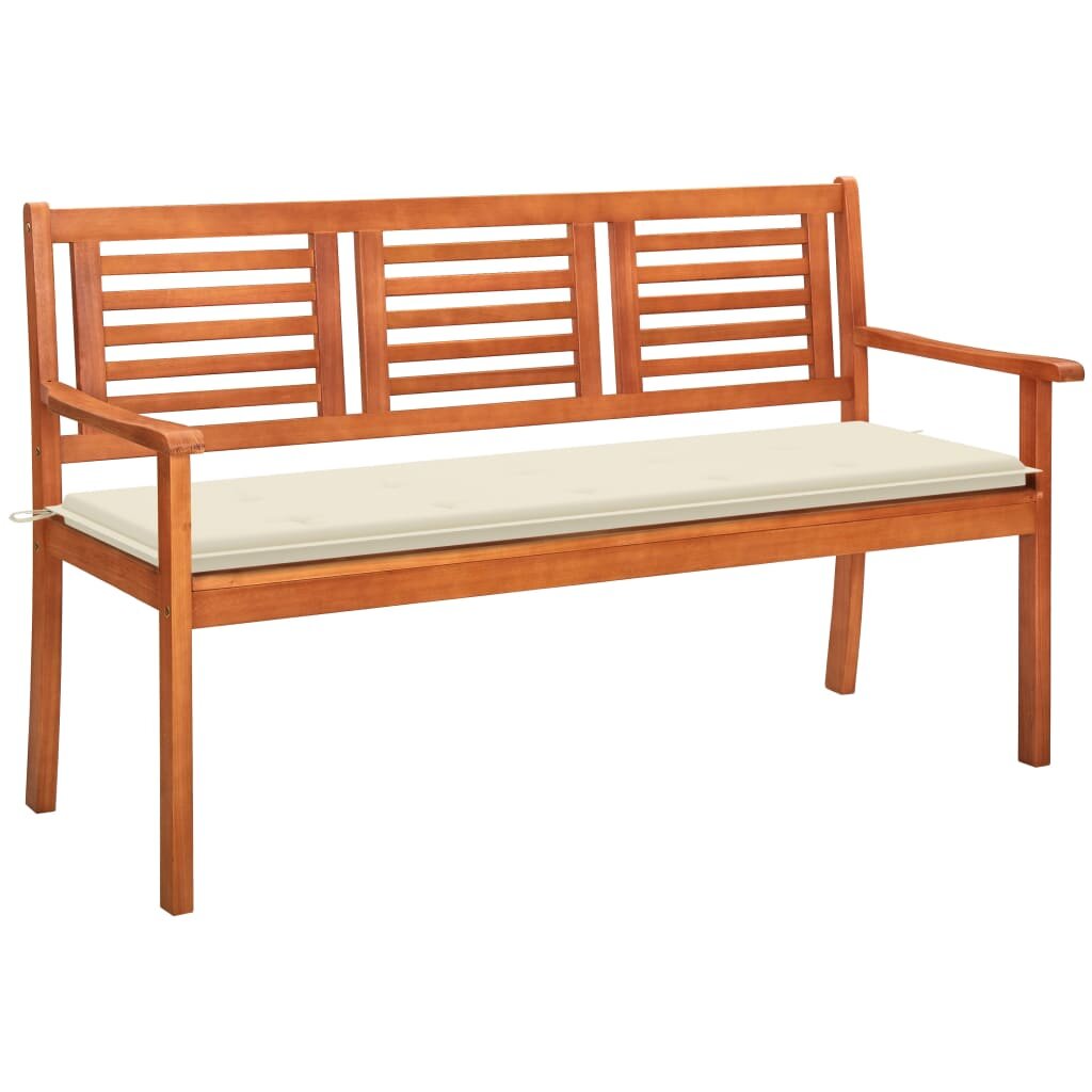 Image of 3-Seater Garden Bench with Cushion 591" Solid Eucalyptus Wood