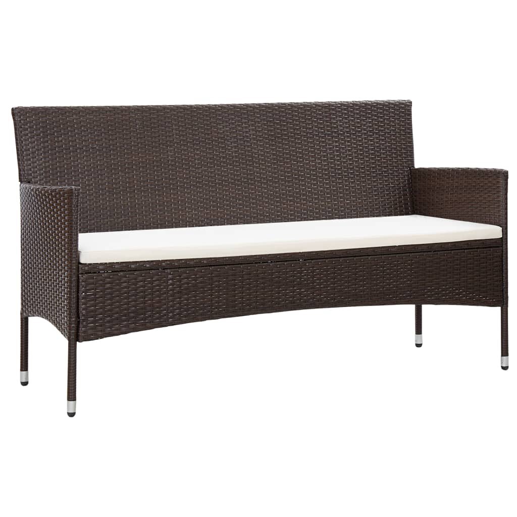 Image of 3-Seater Garden Sofa with Cushions Brown Poly Rattan